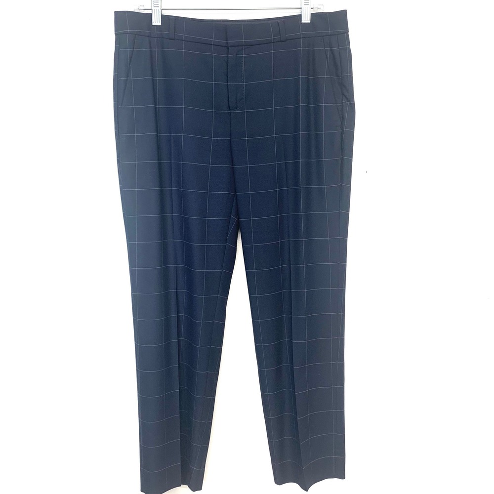 Banana Republic Avery Navy Windowpane Plaid Trousers Dress Pants Womens 8 Career